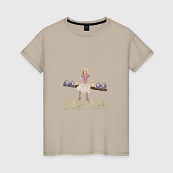 Женская футболка Птички с девочкой сидящие