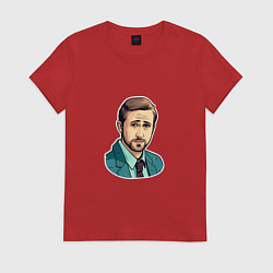 Футболка хлопковая женская Райан Гослинг арт, цвет: красный