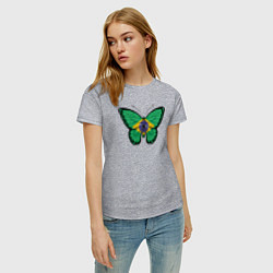 Футболка хлопковая женская Бразилия бабочка, цвет: меланж — фото 2