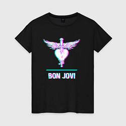Футболка хлопковая женская Bon Jovi glitch rock, цвет: черный