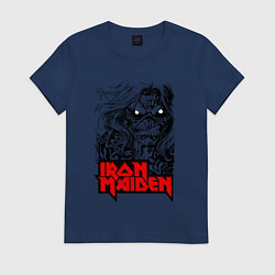 Футболка хлопковая женская Iron Maiden eyes, цвет: тёмно-синий
