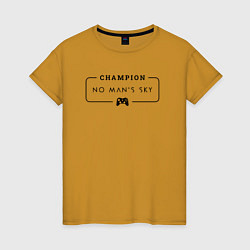 Футболка хлопковая женская No Mans Sky gaming champion: рамка с лого и джойст, цвет: горчичный
