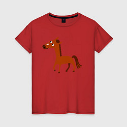 Футболка хлопковая женская Длинная лошадка, цвет: красный