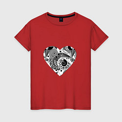 Футболка хлопковая женская Сердце с абстрактным черно-белым узором, цвет: красный