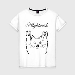 Футболка хлопковая женская Nightwish - rock cat, цвет: белый