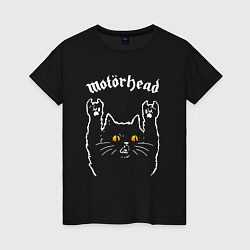 Футболка хлопковая женская Motorhead rock cat, цвет: черный