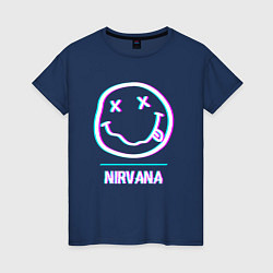Футболка хлопковая женская Nirvana glitch rock, цвет: тёмно-синий