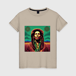 Женская футболка Digital Art Bob Marley in the field