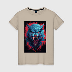 Женская футболка Синий волк красные брызги