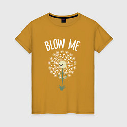 Футболка хлопковая женская Blow me!, цвет: горчичный