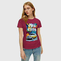 Футболка хлопковая женская Viva Cuba - car - retro, цвет: маджента — фото 2