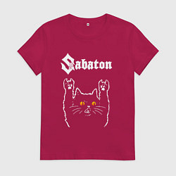 Футболка хлопковая женская Sabaton rock cat, цвет: маджента