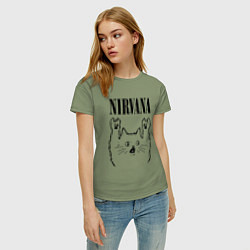 Футболка хлопковая женская Nirvana - rock cat, цвет: авокадо — фото 2