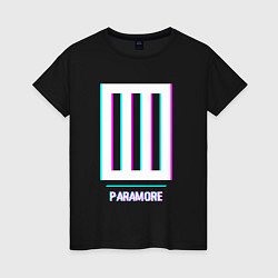 Футболка хлопковая женская Paramore glitch rock, цвет: черный
