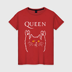 Футболка хлопковая женская Queen rock cat, цвет: красный