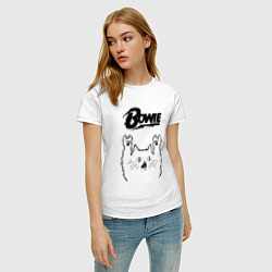 Футболка хлопковая женская David Bowie - rock cat, цвет: белый — фото 2