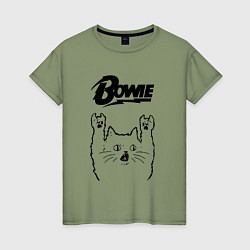 Футболка хлопковая женская David Bowie - rock cat, цвет: авокадо