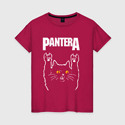 Футболка хлопковая женская Pantera rock cat, цвет: маджента