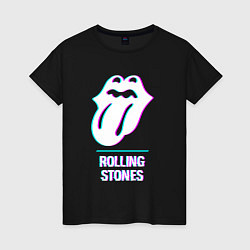 Футболка хлопковая женская Rolling Stones glitch rock, цвет: черный