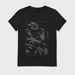 Футболка хлопковая женская AR-15 в разборе, цвет: черный