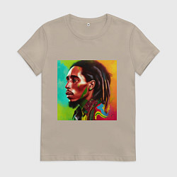 Женская футболка Разноцветный цифровой арт Боб Марли