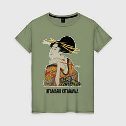 Женская футболка Утамаро Китагава - картина Гейша с трубкой