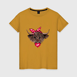 Женская футболка Романтичная высокогорная корова в бандане
