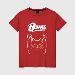 Футболка хлопковая женская David Bowie rock cat, цвет: красный