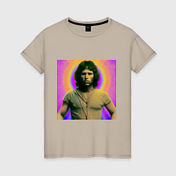 Футболка хлопковая женская Jim Morrison Galo Glitch Art, цвет: миндальный