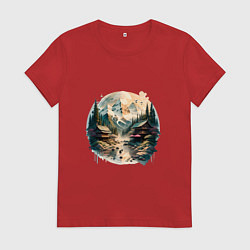 Женская футболка Японские дома на фоне гор в стиле моротай