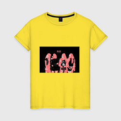 Футболка хлопковая женская Группа BLACKPINK в ярко-розовых тонах, цвет: желтый