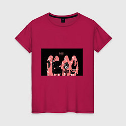 Футболка хлопковая женская Группа BLACKPINK в ярко-розовых тонах, цвет: маджента