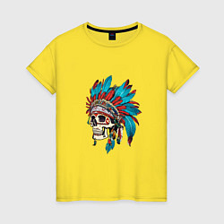 Женская футболка Череп Индейца с перьями