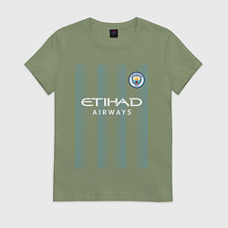Футболка хлопковая женская Эрлинг Холанд Манчестер Сити форма 2324, цвет: авокадо