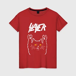 Футболка хлопковая женская Slayer rock cat, цвет: красный