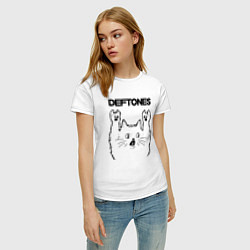 Футболка хлопковая женская Deftones - rock cat, цвет: белый — фото 2