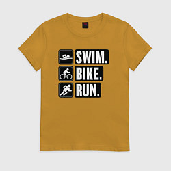 Женская футболка Swim bike run