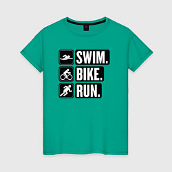 Женская футболка Swim bike run