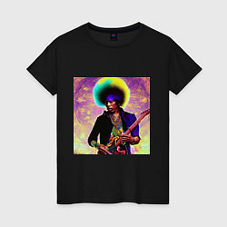 Футболка хлопковая женская Jimi Hendrix Rock Idol Art, цвет: черный