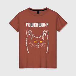Футболка хлопковая женская Powerwolf rock cat, цвет: кирпичный