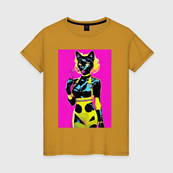 Женская футболка Black cat - fashionista - pop art - neural network