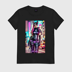 Женская футболка Cyberpunk - cat girl - neural network