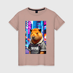 Женская футболка Cool capybara - urban style - neural network