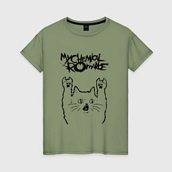 Футболка хлопковая женская My Chemical Romance - rock cat, цвет: авокадо