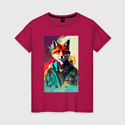 Женская футболка Крутая модная лисичка - нейросеть
