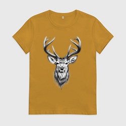 Футболка хлопковая женская Голова оленя эскиз, цвет: горчичный