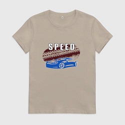 Женская футболка Машина с надписью Скорость