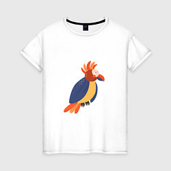 Футболка хлопковая женская Веселый попугай, цвет: белый