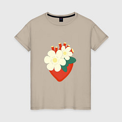 Женская футболка Анатомическое сердце в цветах и листьях