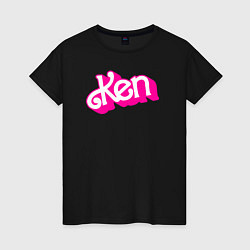 Футболка хлопковая женская Логотип розовый Кен, цвет: черный